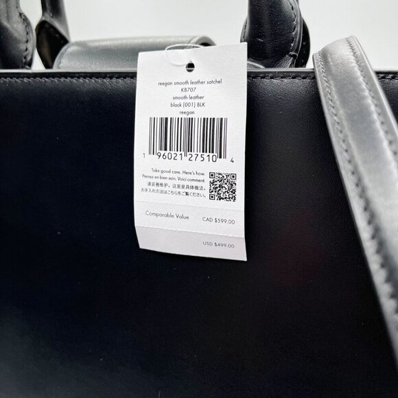NWT KATE SPADE REEGAN SMOOTH LEATHER SATCHEL BAG IN BLACK - 0S - Picture 9 of 13
